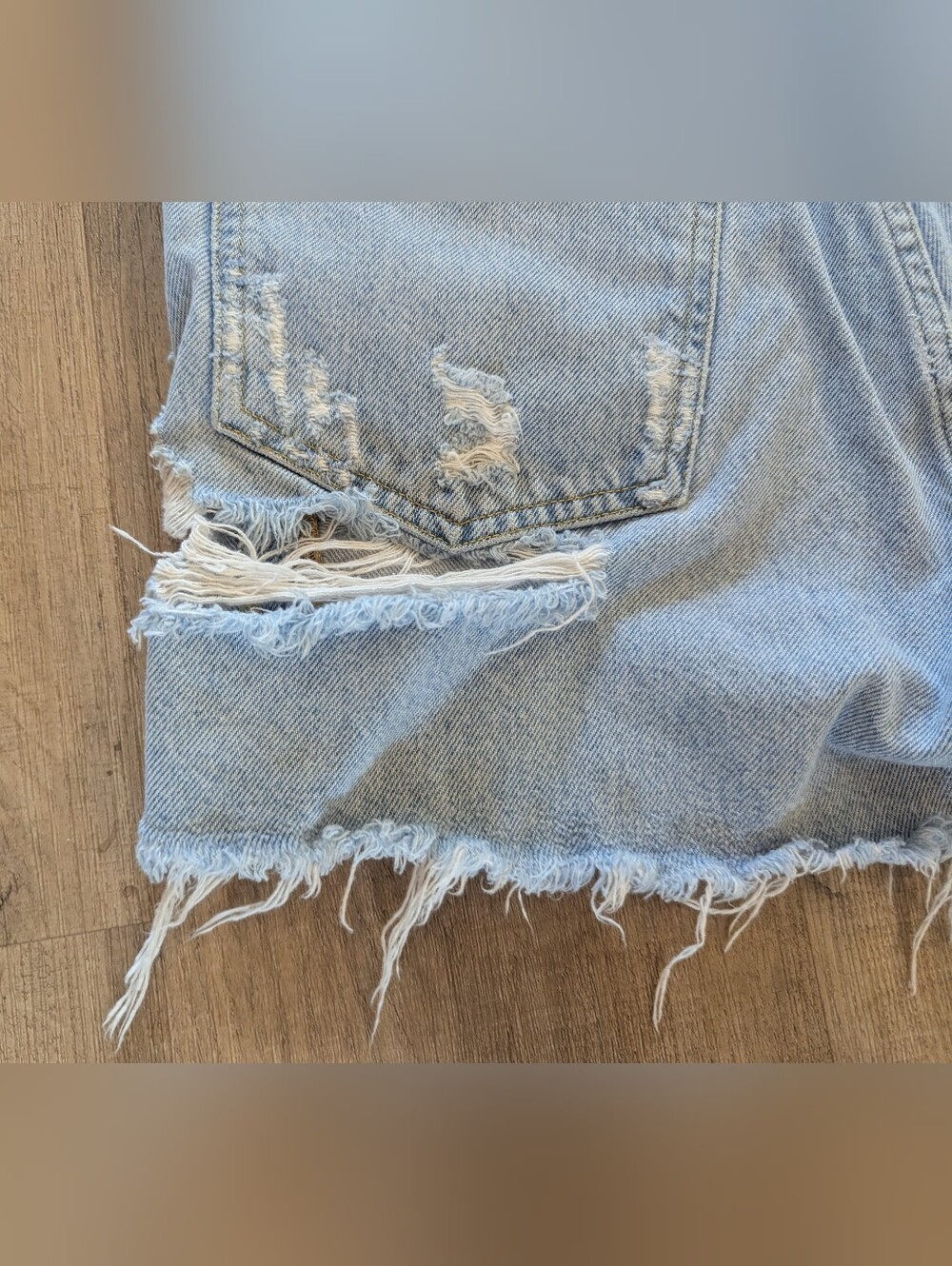 Agolde Light Blue Distressed High-Rise Denim Shorts - Picture 6 of 9